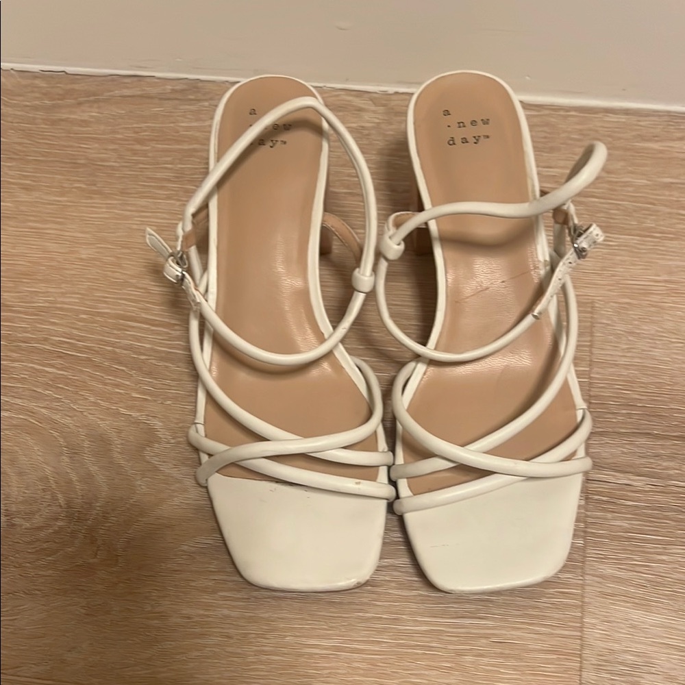 A New Day White Heeled Sandals with Ankle Strap